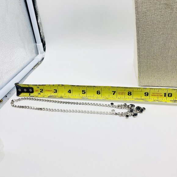 Vintage Black Rhinestone Necklace Silver Tone Choker Evening Jewelry - Picture 8 of 9